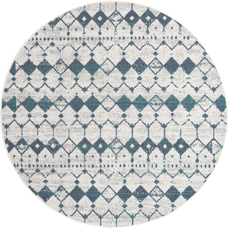 Geometric Indoor / Outdoor Rug, Round 7'
