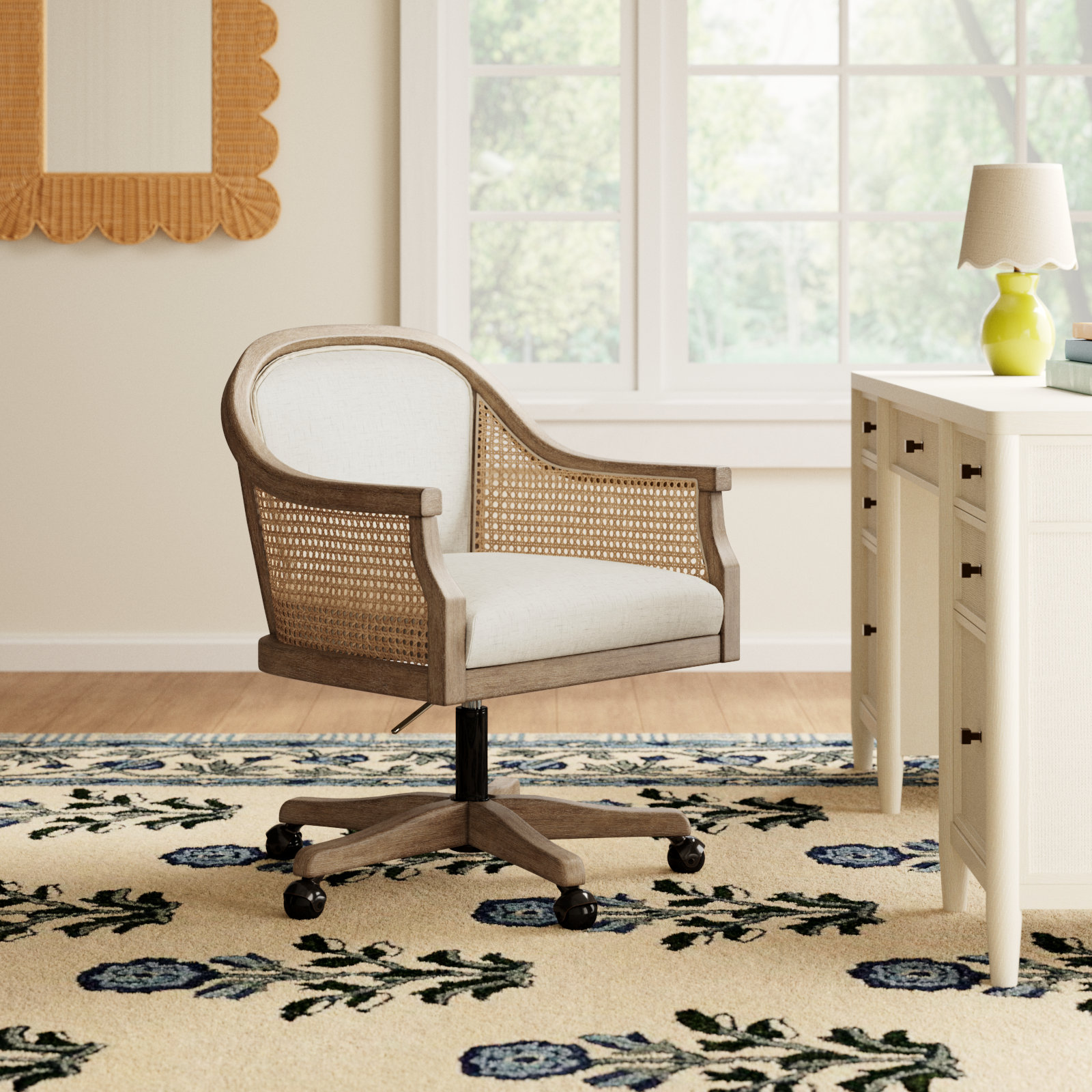 Ackeron Solid Wood Home Office Task Chair, Ivory