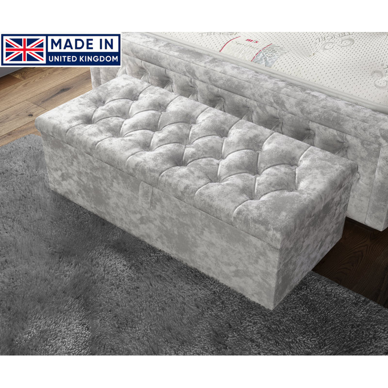 Felica 102cm Wide Tufted Rectangle Storage Ottoman with Hydrolic Arm, Silver