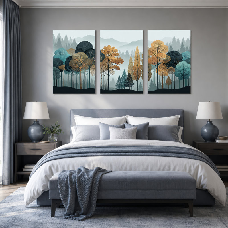 Ensemble de 3 toiles décoratives « Reflets de forêt » pour salon, chambre et décoration intérieure, 2436