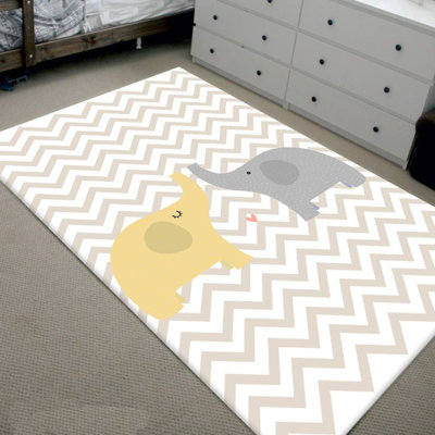 Tapis en polyester tissé à la machine à motif de chevrons en bleu / blanc Golub
