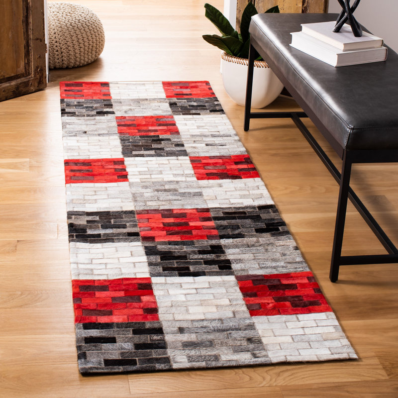 Sidd Studio Leather Hand Woven Leather Geometric Rug, Runner 2'3" x 7'