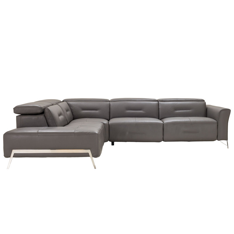 Tramonto Leather Sectional In Dark Gray, Left Hand Facing