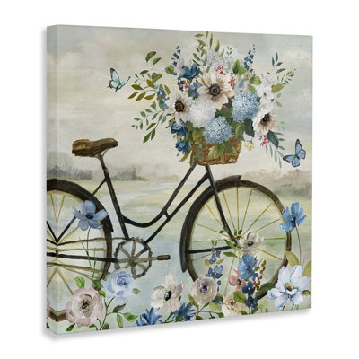 Floral Bicycle & Butterflies Canvas Wall Art by Nan