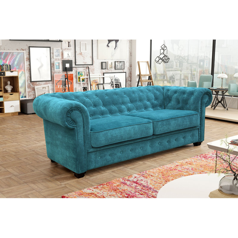 Dunfries Allegra 2 Seater Upholstered Chesterfield Sofa, Teal