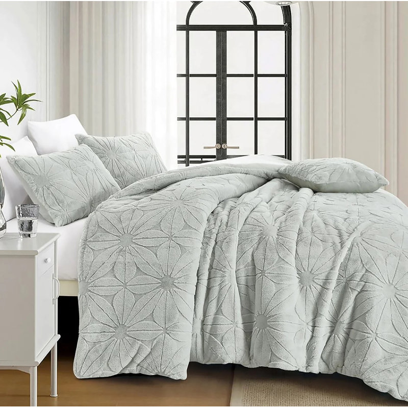 Ensemble d'édredon 4 pièces gris, Gris, Édredon grand et 3 pièces supplémentaires