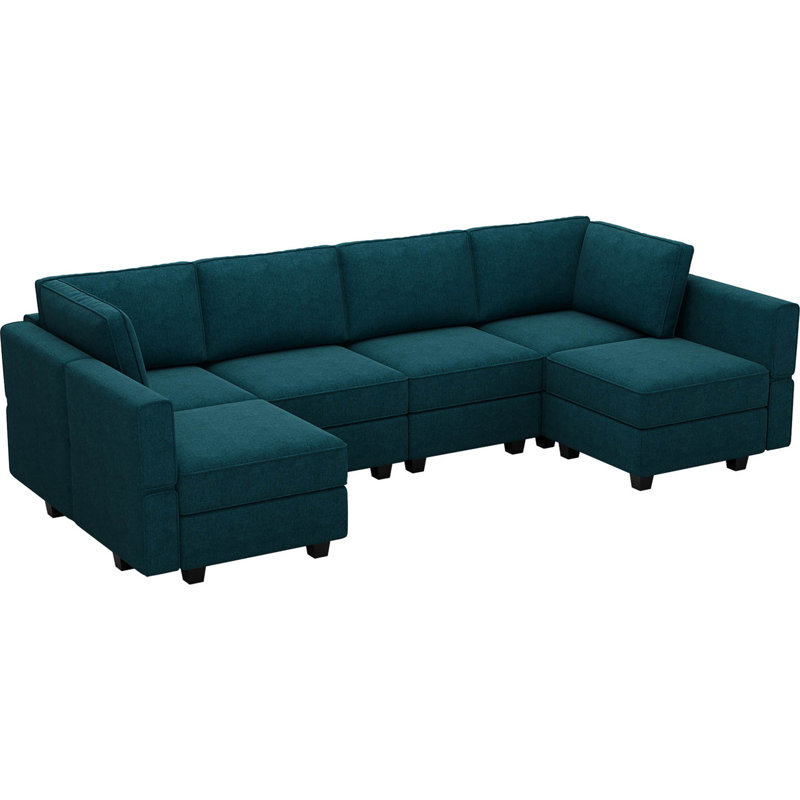 Canapé modulaire réversible de 116,6 po Kimbrel, 100 % polyester bleu paon
