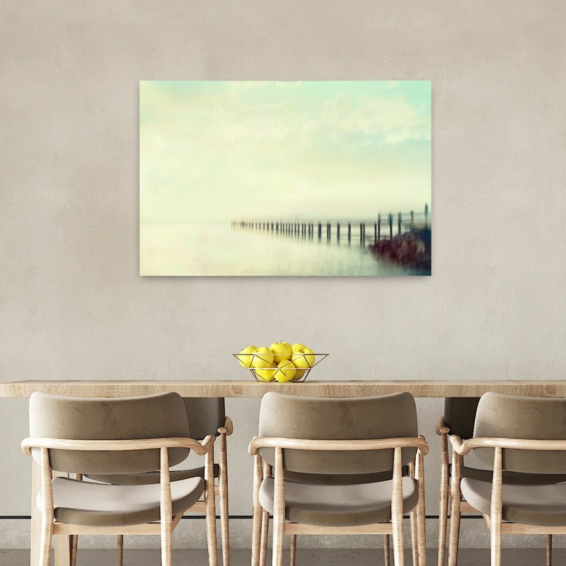 Coucher de soleil sur la plage, pont, abstrait, éthéré, paysage marin tranquille, art architectural, H 24 po x l 36 po