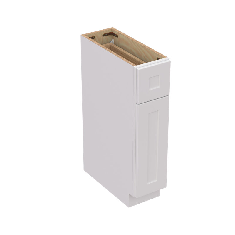 Armoire de base à porte simple en bois massif blanc Shaker, pour la cuisine, la buanderie et la salle de bain.