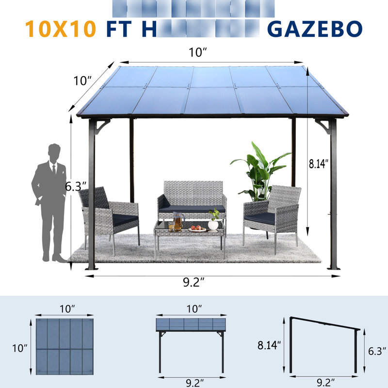 Auvent d'extérieur en métal 10 pi X - pour patio, terrasse, cour arrière avec une excellente capacité de charge
