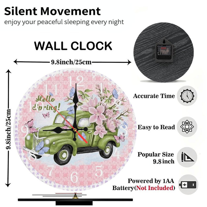 Horloge murale en bois 10 po, mouvement silencieux, à piles (piles AA non incluses), décor artistique, parfait pour les décorations
