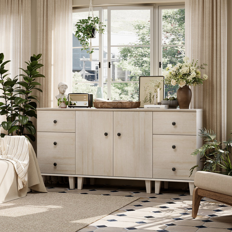 Buffet, armoire de rangement moderne 4 en 1 à 4 portes avec 2 tiroirs et tablette réglable, buffet pour le salon, la cuisine, le vestibule