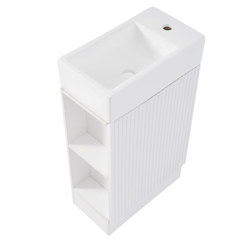 Meuble-lavabo simple 18,6 po avec comptoir en céramique et meuble de rangement, Blanc
