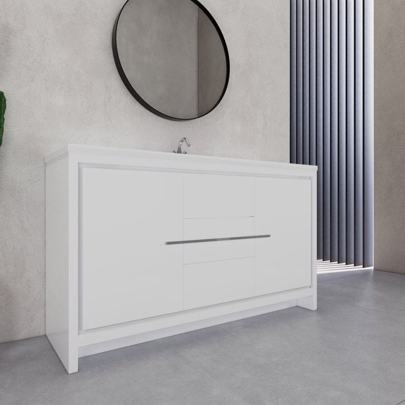 60" Single Sink Bathroom Vanity Set, Gloss White