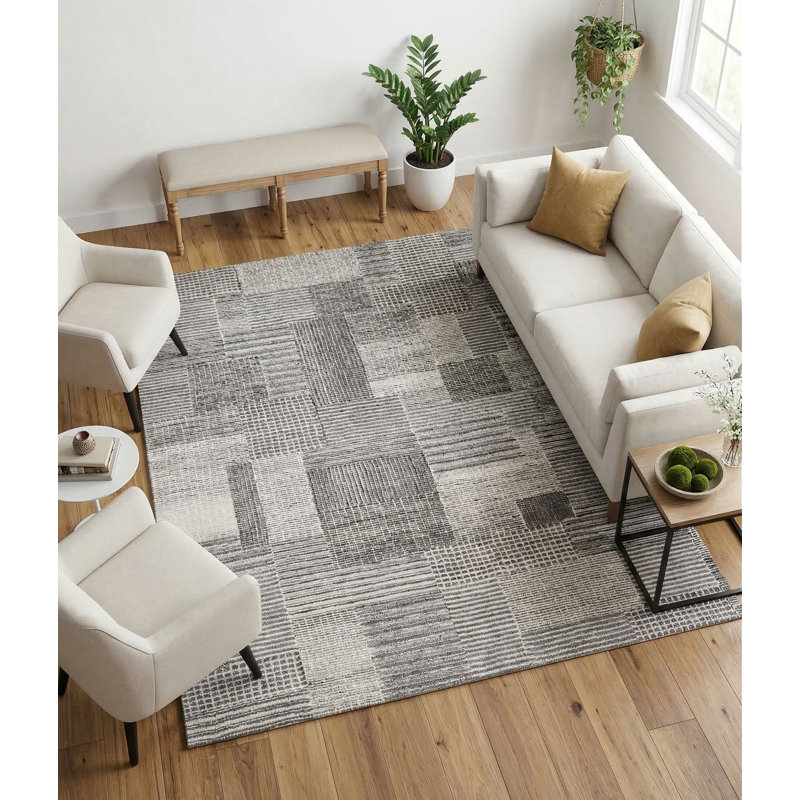 Zahi Hand Tufted Abstract Area Rug in Gray/Black/Ivory, Rectangle 5' x 8'