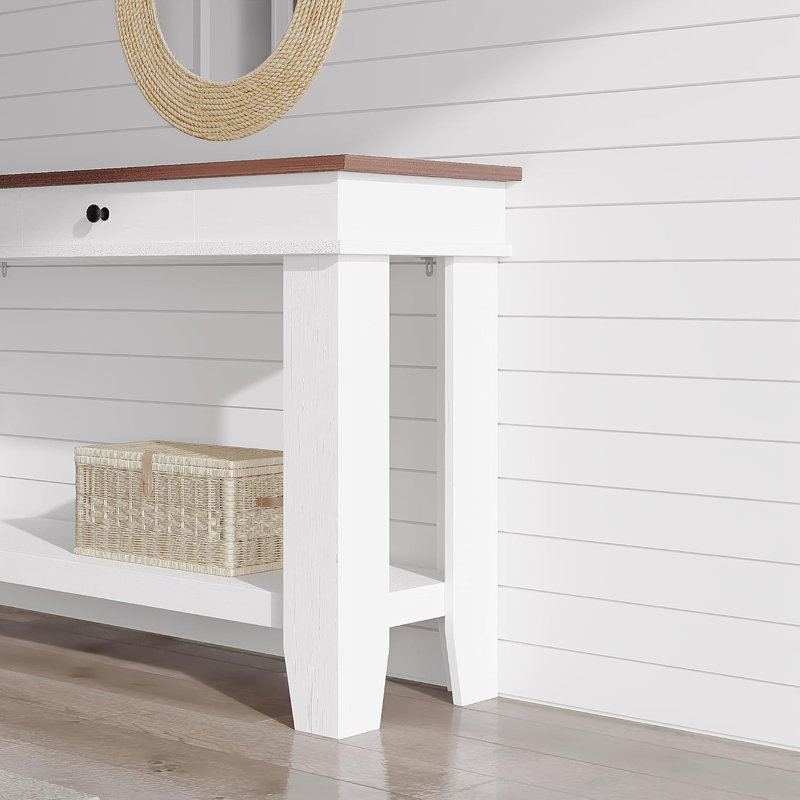 Console de 54 po avec 2 tiroirs spacieux, Brun, Blanc