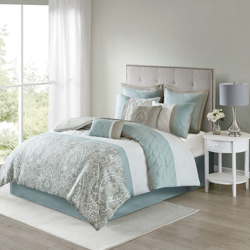 Édredon 8 pièces pour grand lit, teint et gris, contient un édredon, des taies décoratives, des oreillers européens, un ensemble lavable à la machine, gris, décoratif