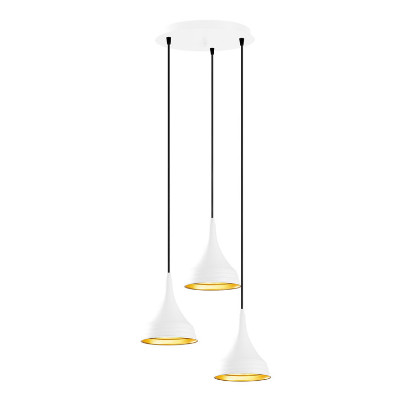 Luminaire suspendu conique à 3 lumières Excalibur, Blanc
