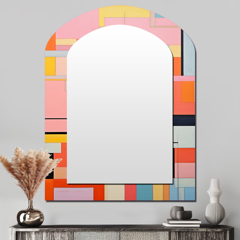 De Stijl - géométrique pastel Harmony II - grand miroir mural arqué, 43 po x 33 po