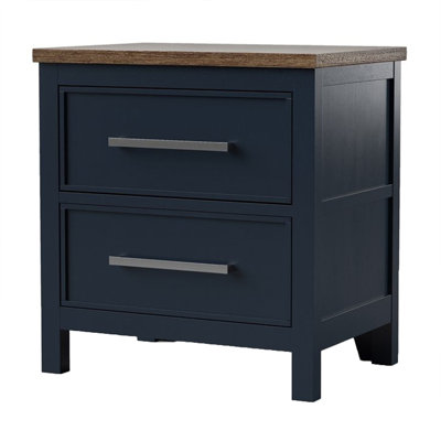Tela Nightstand, 2 Drawers, Metal Handles, 25 Inch, Pinewood
