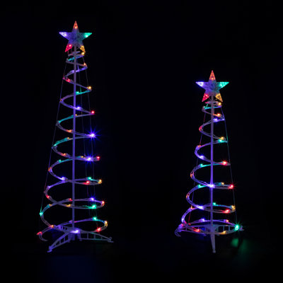 Set of 2 LED Lighted Multi-Color Outdoor Spiral Christmas Cone Trees 3' and 4'