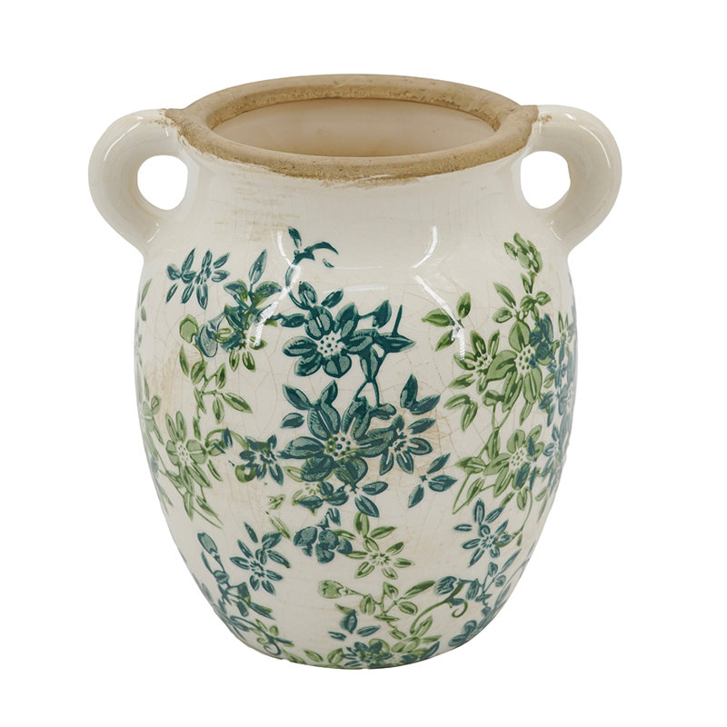 7.5X6.3X7.7" Floral Twin-Handle Vase