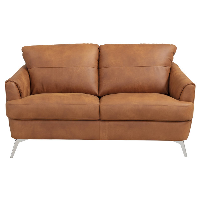 Causeuse en cuir véritable avec accoudoirs encastrés 58,6 po Dhugan
