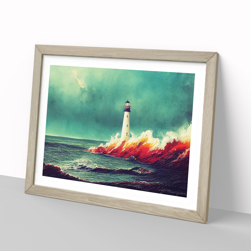 Lighthouse In Watercolour Vol.1 - Single Picture Frame Print, 34cm H x 46cm W, Grey