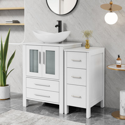 Sharee 36" Single Bathroom Vanity With Vessel Sink, Manufactured Wood Top, Faucet And Drain