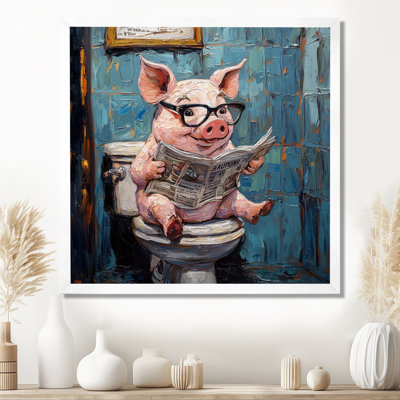Toile de cochon Keonda, lecture du journal I - art mural sur toile cochon