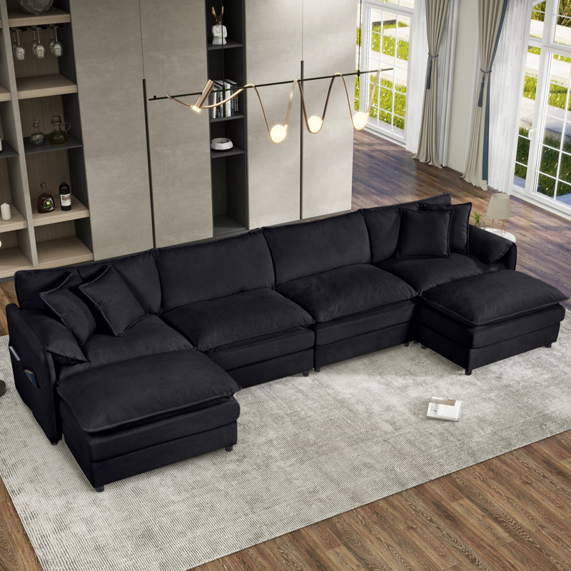 Canapés modulaires spacieux, tissu chenille, ensemble de salon moderne en forme de U