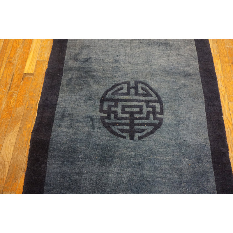1920s Rectangle Blue Small Scatter Size Antique Knotted Wool Chinese - Peking Rug