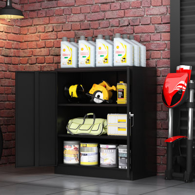 Boîte en métal robuste verrouillable - 2 tablettes réglables, 17,5 po Hauteur de l'armoire 2 portes 36,54 de large