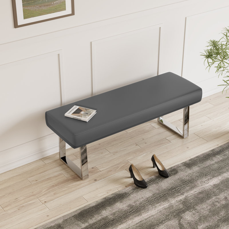 Faux Leather Upholstered Bench, Grey