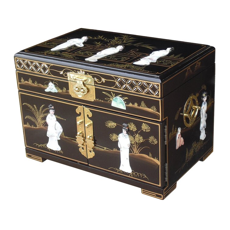 Mother of Pearl Oriental Chinese Hand Painted Jewellery Box