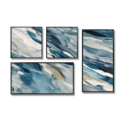 "Bliss Of Happiness" abstrait en bleu rétro II - art mural bleu 4 pièces