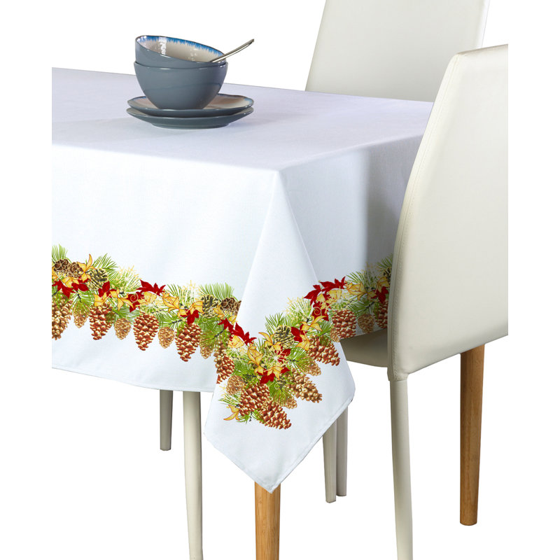 Leacross Floral Square Christmas Tablecloth, 60" L x 60" W, Christmas Hanging Pinecones Garland