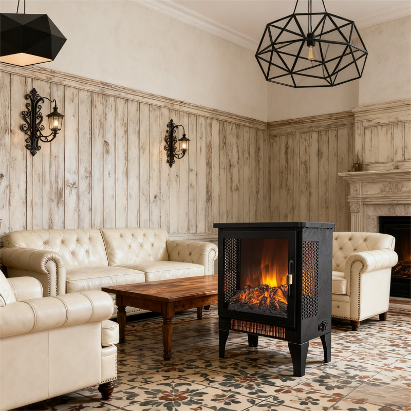 17 Inch Freestanding Electric Fireplace Stove Heater With 3D Flame Effect,Black