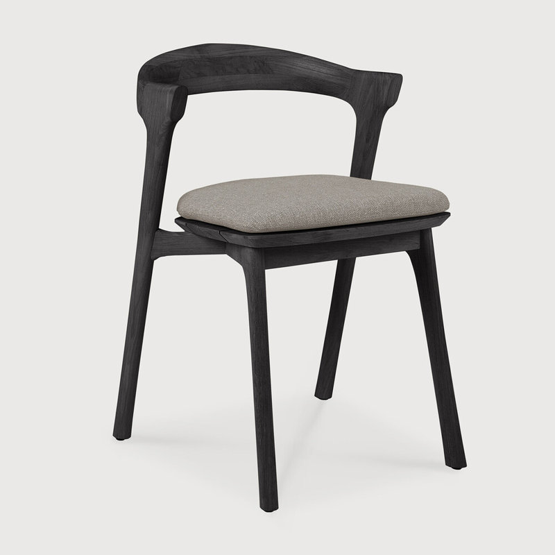 Bok Outdoor Dining Side Chair, Teak Black Frame/Mocha Cushion