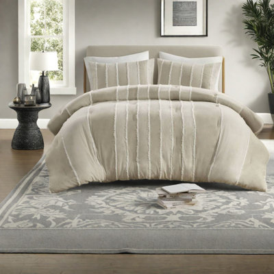 Ensembles de literie en coton de qualité supérieure, conception taupe rayée, très grand / très grand californien pour un sommeil confortable