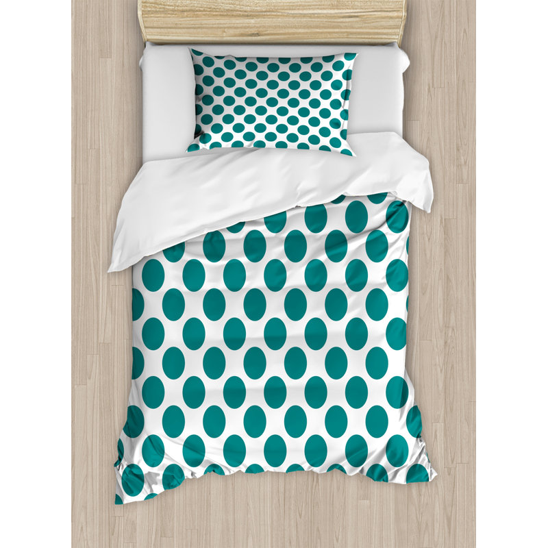 Modern & Contemporary Dots Duvet Cover, Hand Drawn Circles Cells, Twin Duvet Cover + 1 Sham