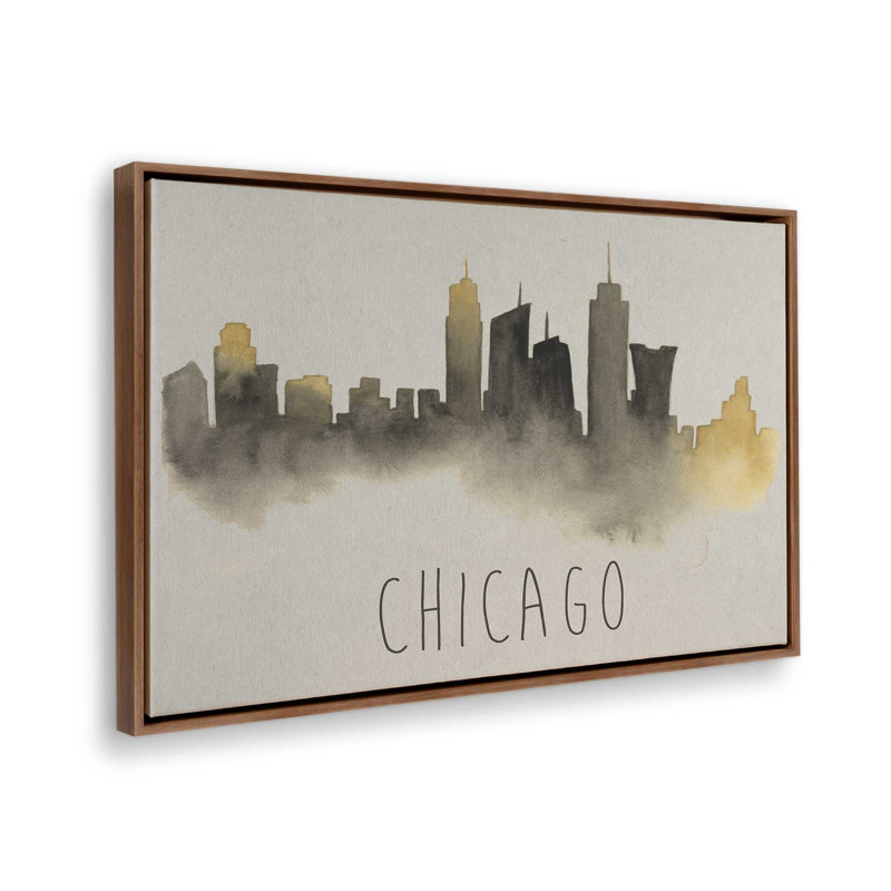 Chicago Skyline Fade, Noyer, H 12,75 po x l 18,75 po, Cadre flottant