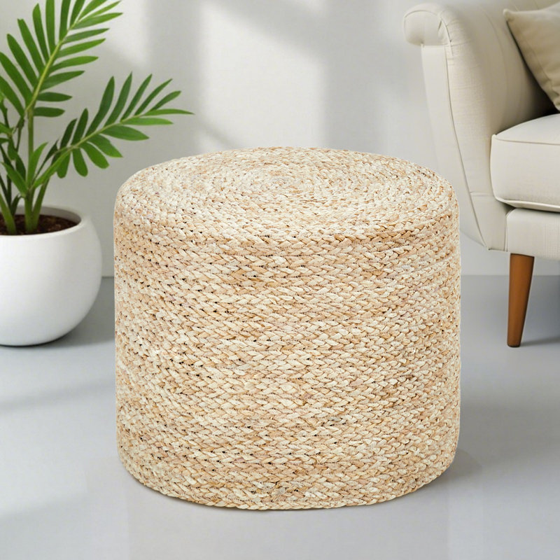 Onaway Upholstered Pouf, Natural Corn Husk
