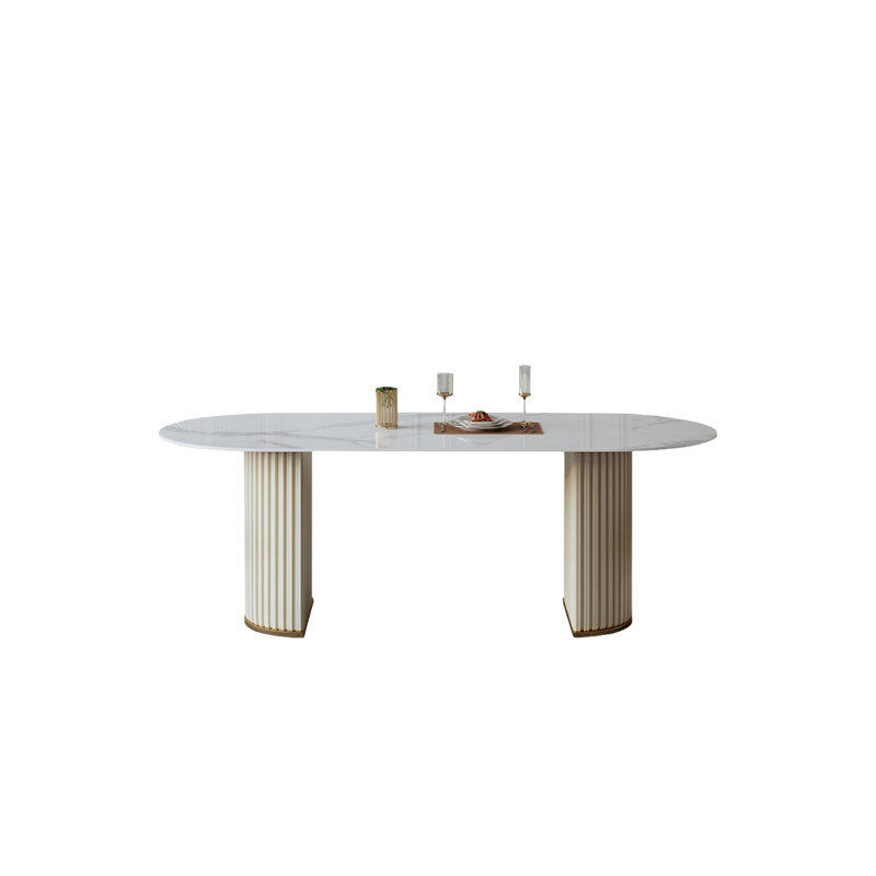 Image de la table de salle à manger ovale en pierre frittée, H 29,5 po x L 63 po x l 31,5 po