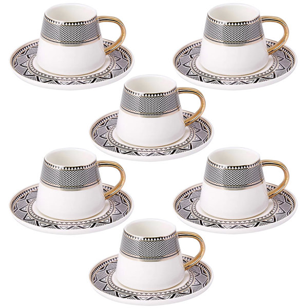 24 Pcs Stunning Espresso Turkish Coffee Cups w Holders Saucers Set of 6, 2  Oz