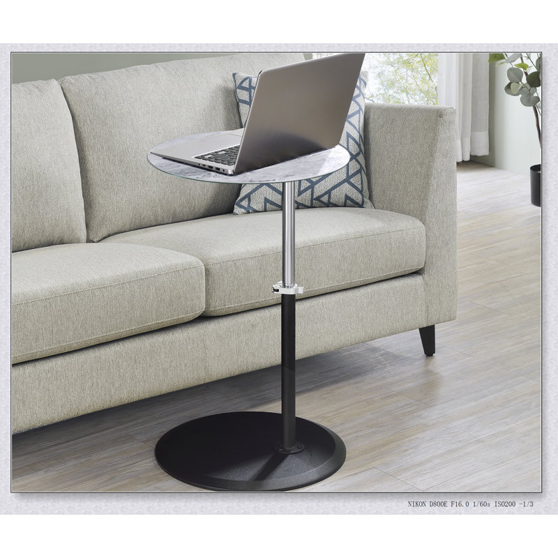 Table de bout l 15,5 po avec plateau texturé en marbre gris réglable en hauteur