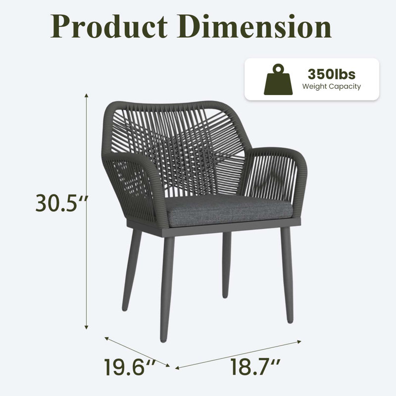 Patio Dining Armchair with Cushion, Grey, 6, Dark Grey