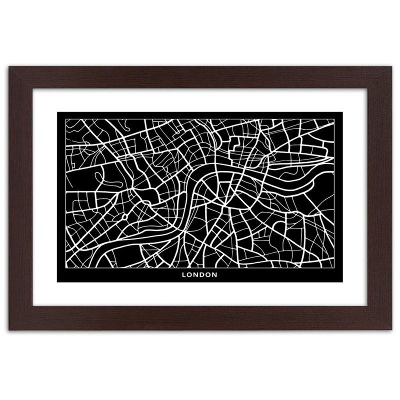 Plan For London City - Single Picture Frame Print, 60cm H x 90cm W, Brown