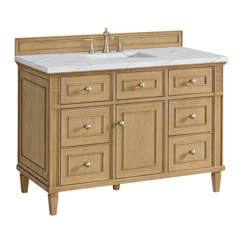 Lorelai 48'' W Single Vanity, Light Natural Oak, Ethereal Noctis Quartz, 8" Widespread