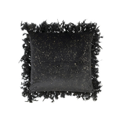 Rica Speckled and Ostrich Feather Trimmed Square Velvet Pillow Cover & Insert